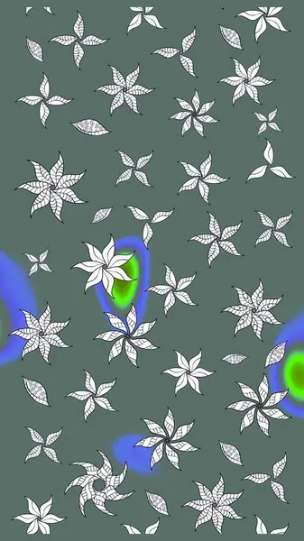 Raster deseni. Ağaç dallı bahar çiçekleri, çiçek siluetiyle nötr renkler.