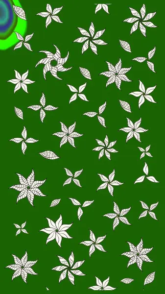 Yeşil renkli bitkilerden oluşan parlak çiçekli çizim deseni.