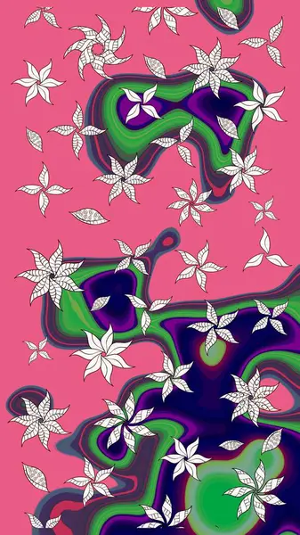 Raster illüstrasyonu. Robot resim. Şirin çiçek elementleri. Pembe renkte çiçekler.