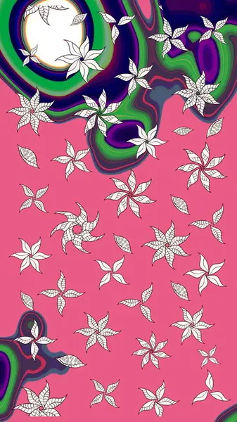 Renkli Bahar Teması eskiz kalıbı. Asya tekstil tarzında. Çiçek desenli çizim. Raster illüstrasyonu. Güzel kumaş deseni. Düz Çiçek Elementleri Tasarımı.