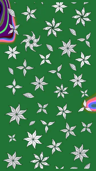 Çiçek desenli eskiz, darbeler, sıçramalar, yaz çiçekleri. Yeşil renkli çiçekler. Raster illüstrasyonu.