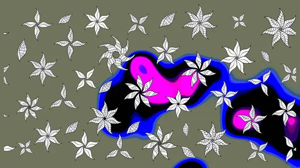 Çok yeşil zarif küçük çiçekler ve yeşil renkli komik böcekler, raster desen, illüstrasyon.