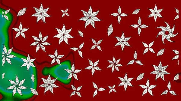 Elle çizilmiş çiçek desenli Raster çizimi. Kırmızı arka planda. Tekstil, kumaş, ambalaj, hatıra defteri için hoş bir çiçek arkaplanı. Çocuksu tasarım.