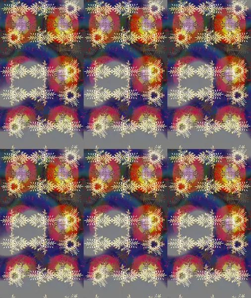 Raster Noel soyut renkli arka plan ve tatlı kar tanesi. Farklı kar taneleri toplayıcısı, gri, kahverengi ve menekşe rengi kış elementleri..