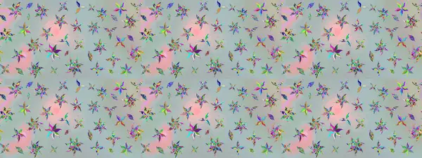 Çiçeksel fantezi tasarımı ve parlak bir arka plan çizimi. Düz Çiçek Elementleri Tasarımı. Renkli Bahar Teması çizim şablonu.