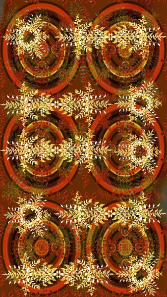 Kahverengi, turuncu ve sarı renkli kar taneleri. Raster illüstrasyonu. Renkli arka planda izole tatlı kar taneleri.