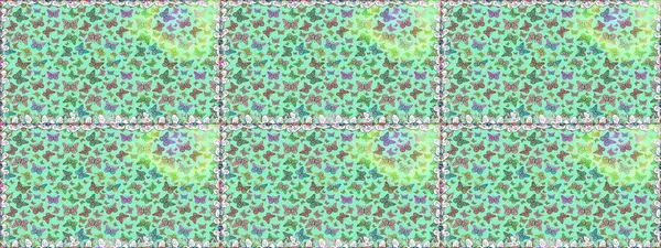 Renkli romantik kelebekler kusursuz desenli arka plan. Dekoratif Raster çizimi. Mavi renklerin soyut arkaplanı. Elle çizilmiş kelebeklerle.