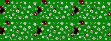 Patlayan çiçekler soyut olarak yerleştirilmiş. Raster illüstrasyonu. Yumuşak, yeşil renkli bahar çiçekleri. Raster deseni.