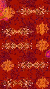 Renkli Bahar Teması eskiz kalıbı. Raster illüstrasyonu. Taslak desenli, modaya uygun kumaş deseni. Düz Çiçek Elementleri Tasarımı. Şirin çiçek elementleri..