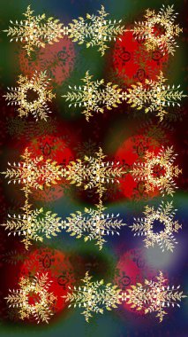 Kar taneleri izole edildi. Güzel süs eşyası. Kahverengi, yeşil ve kırmızı renkte kar tanesi süsü. Kar tanesi süsü Raster illüstrasyonu.