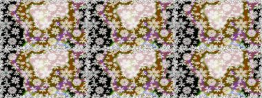 Kusursuz bir geçmişi var. Raster illüstrasyonu. Tomurcukları papatya çiçekleri olan sevimli bir çiçek deseni. Kumaş, tekstil, duvar kağıdı baskısı için. Eski usul. Miles Fleur, dandik süs.