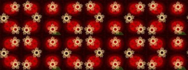 Raster illüstrasyonu. Düz Çiçek Elementleri Tasarımı. Siyah, kırmızı ve kahverengi renklerde zarif çiçekli suluboya. Renkli Bahar Teması Kusursuz Arkaplan.