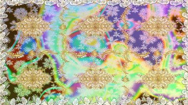 Damask altın soyut çiçek nötr renklerde pürüzsüz desen. Raster illüstrasyonu. Süsleme.