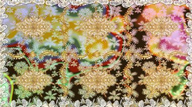 Süslü raster dekorasyonu. Lüks, kraliyet ve Viktorya dönemi konsepti. Klasik barok çiçekli, nötr yerine altın desenli. Tarafsız renklerde altın element.