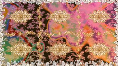 Barok tarzında altın çiçekli süs. Antika altın tekrarlanabilir duvar kağıdı. Kahverengi renklerde altın element. Damask pürüzsüz tekrarlama deseni.