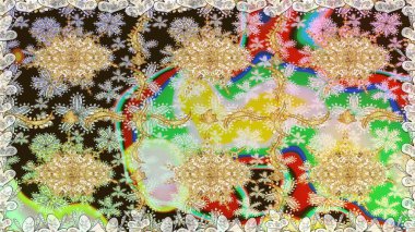 Çiçek desenli altın metal. Kusursuz altın desen. Tarafsız renkler ve altın elementler. Raster altın çiçek süsü brokar kumaş ve cam desenli..