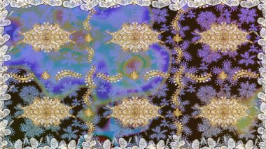 Kahverengi renklerde ve altın elementlerle geleneksel altın sarısı desen. Barok tarzında kusursuz bir doğulu süsü..