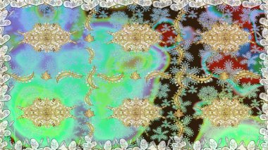 Barok tarzında kusursuz bir doğulu süsü. Raster oryantal süs. Geleneksel klasik altın desen. Altın elementlerle nötr renklerde altın desen.