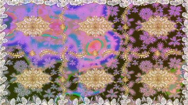 Damask arkaplanı. Altın çiçekli, pürüzsüz desen. Tarafsız renklerde altın element. Barok tarzında altın çiçekli süs..