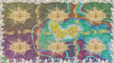 Raster illüstrasyonu. Tarafsız renklerde, altın elementlerle klasik, pürüzsüz desen.