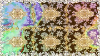 Süslü raster dekorasyonu. Lüks, kraliyet ve Viktorya dönemi konsepti. Tarafsız renklerde altın element. Klasik barok çiçekli, nötr yerine altın desenli..