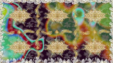 Noel, kar tanesi, yeni yıl. Kahverengi renkler ve altın elementler üzerinde altın pürüzsüz desen. Kahverengi renklerde, altın elementlerle kusursuz klasik desen.