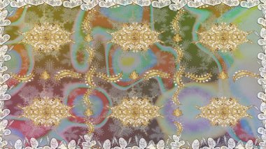 Raster. Kusursuz altın desenli bukleler. Tarafsız renklerde, altın elementlerle kusursuz desen. Doğu tarzı arabesk. Parlak dantel, stilize çiçekler, şal desenli. Zarif altın deseni aç.