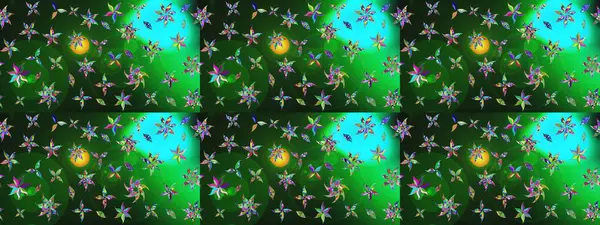 Raster suluboya çiçek deseni, narin çiçekler, yeşil çiçekler, tebrik kartı şablonu. Raster Güzel kumaş deseni.