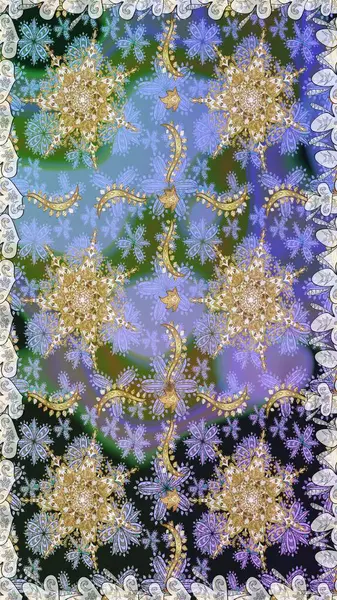 Noel, kar tanesi, yeni yıl. Gri renkler ve altın elementler üzerinde altın pürüzsüz desen. Gri renklerde, altın elementlerle kusursuz klasik desen.