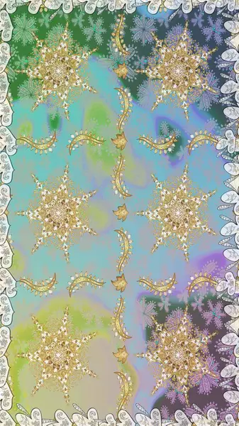 Tarafsız renklerde kusursuz desen. Doğu tarzı arabesk tarzında altın elementler. Raster altın pürüzsüz desen. Kusursuz altın desenli bukleler..