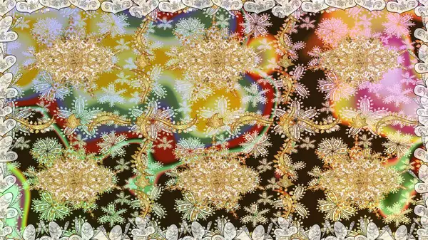 Süslü raster dekorasyonu. Lüks, kraliyet ve Viktorya dönemi konsepti. Klasik barok çiçekli, nötr yerine altın desenli. Tarafsız renklerde altın element.