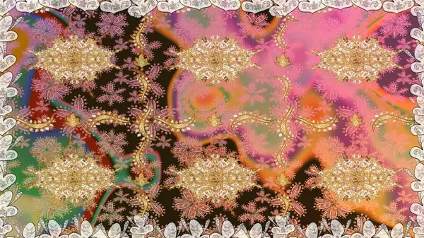 Barok tarzında altın çiçekli süs. Antika altın tekrarlanabilir duvar kağıdı. Kahverengi renklerde altın element. Damask pürüzsüz tekrarlama deseni.