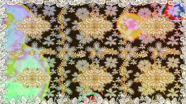 Kusursuz soyut bir arkaplan. Raster illüstrasyonu. Oriental raster klasik kahverengi ve altın desenli.