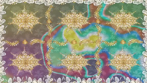 Raster illüstrasyonu. Tarafsız renklerde, altın elementlerle klasik, pürüzsüz desen.