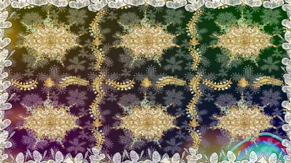 Raster illüstrasyonu. Gri renklerde ve altın elementlerle klasik, pürüzsüz desen.