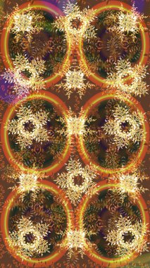 Raster illüstrasyonu. Kar tanesi raster deseni. Kahverengi, sarı ve turuncu renkli kar taneleri. Renkli arka planda izole tatlı kar taneleri.