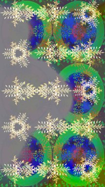 Sembol kışı, donmuş, Noel, yeni yıl tatili. Raster illüstrasyonu. Düz dizayn. Grafiksel element dekorasyonu. Gri, yeşil ve mavi siluet kar tanesi işareti. Kar Tanesi mozaik simgesi.