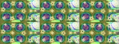 Renkli arka planda izole kar taneleri. Raster illüstrasyonu. Kar taneleri radyal yeşil, nötr ve mavi renkler.