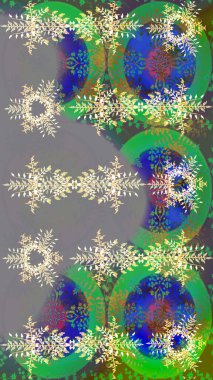 Sembol kışı, donmuş, Noel, yeni yıl tatili. Raster illüstrasyonu. Düz dizayn. Grafiksel element dekorasyonu. Gri, yeşil ve mavi siluet kar tanesi işareti. Kar Tanesi mozaik simgesi.