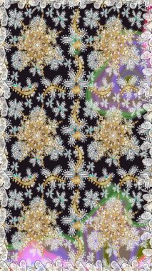 Doğu tarzında klasik tasarım öğesi. Duvar kâğıdı için altın süslü bir illüstrasyon. Süslü dantel iz sürücü. Çiçekli süslemeli, pürüzsüz bir desen. Gri renkler üzerine geleneksel Arapça dekor.