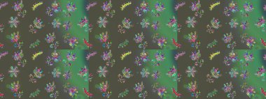 Raster - stok. Gri, yeşil ve mavi çiçekli eskiz deseni, suluboya çiçek deseni, şirin çiçek, duvar kağıdı, kart veya kumaş için fayanslı.