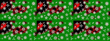 Renkli Bahar Teması eskiz kalıbı. Yeşil renkli çiçekler. Düz Çiçek Elementleri Tasarımı. Sevimli çiçek raster deseni.