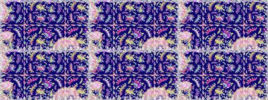 Çiçeksiz desenli arka plan. Gömlek baskısı için çiçek boyası. Mavi ve nötr renkte çiçekler.