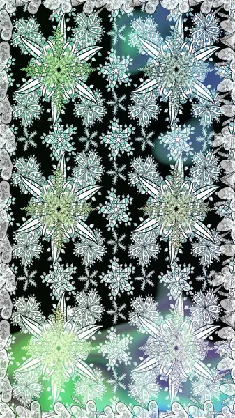 Tarafsız ve siyah renklere karalamalar çizen kusursuz çiçek deseni. Raster illüstrasyonu.