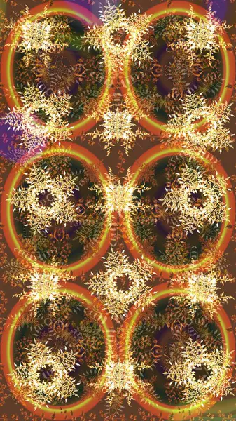 Raster illüstrasyonu. Kar tanesi raster deseni. Kahverengi, sarı ve turuncu renkli kar taneleri. Renkli arka planda izole tatlı kar taneleri.