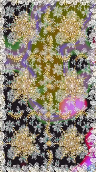 Klasik raster sarısı, kusursuz desen. Çiçek süsü kumaş deseni, cam, çiçek desenli altın elementli gri renkli metal..