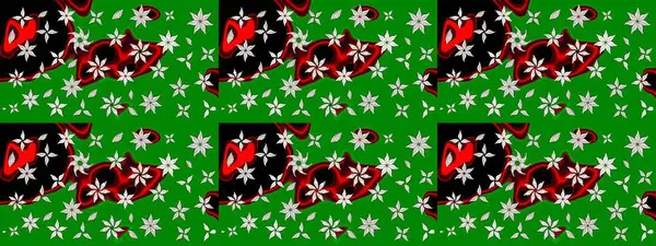 Renkli Bahar Teması eskiz kalıbı. Yeşil renkli çiçekler. Düz Çiçek Elementleri Tasarımı. Sevimli çiçek raster deseni.