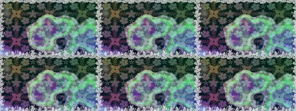 Raster deseni. Patlayan çiçekler soyut olarak yerleştirilmiş. Raster illüstrasyonu. Mavi ve gri renklerde bahar çiçekleri..