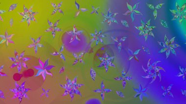 Yeşil renkli bitkilerden oluşan parlak çiçekli çizim deseni.