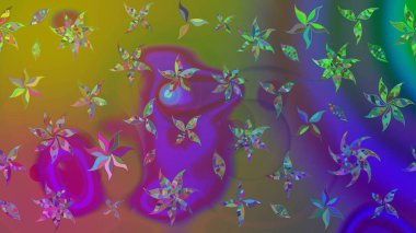 Raster Illustrasyon 'daki Çiçek Deseni' nin son moda çizimi. Düz Çiçek Elementleri Tasarımı. Renkli Yaz Temalı eskiz kalıbı. Yeşil renkte çiçekler.